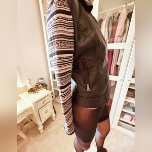 Faux leather + pattern Jacket